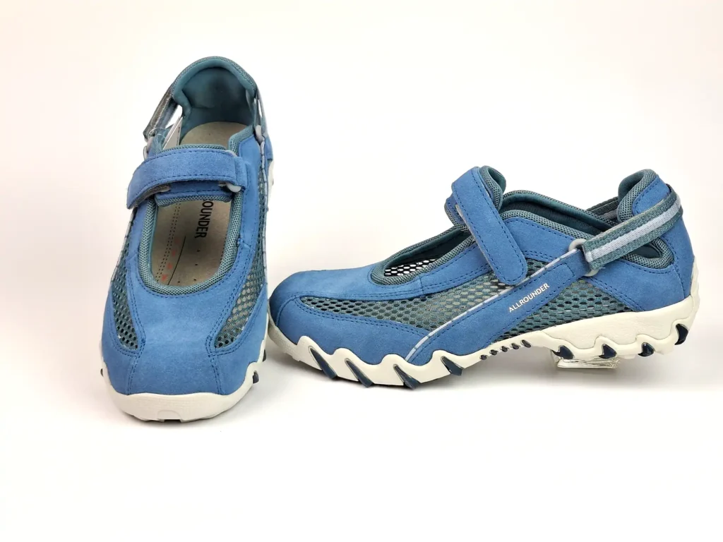 Damen Sportschuh von Allrounder, Obermaterial Leder, sehr luftig mit Mesh gearbeitet, herausnehmbares Fußbett, optimal einstellbar über zwei Klettverschlüsse, super zum Radfahren und leichtem Wandern geeignet